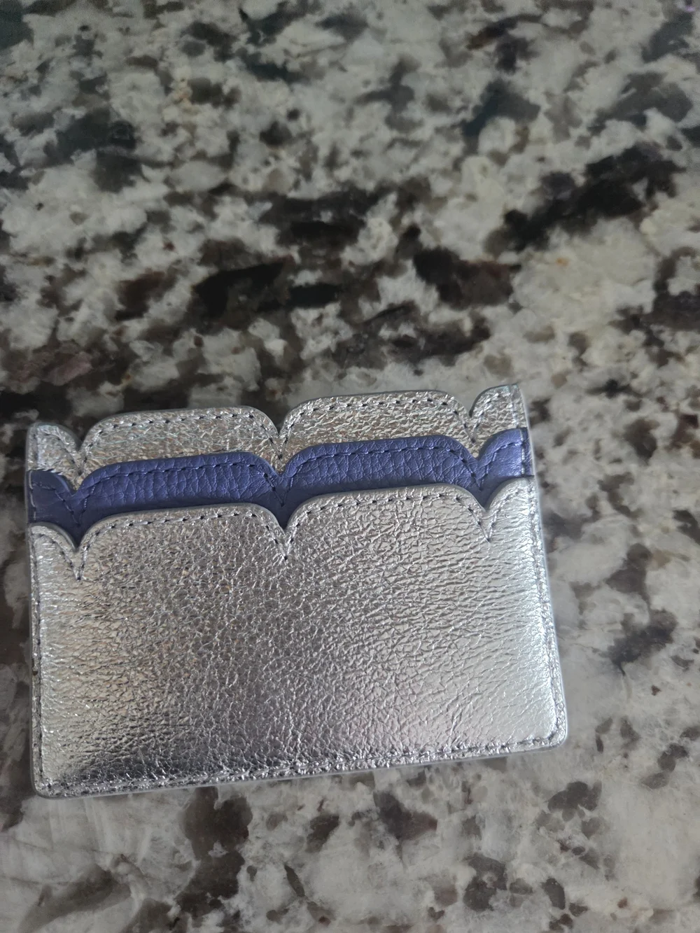 Tory Burch Blue & White Patterned Wristlet with Silver Cardholder - Picture 6 of 8